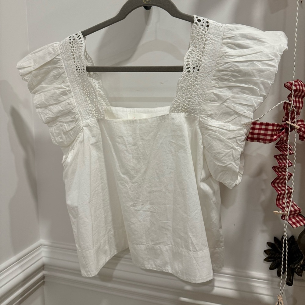 By Anthropologie / White Embroidered
Peasant Top / NWT Size M - Picture 9 of 16